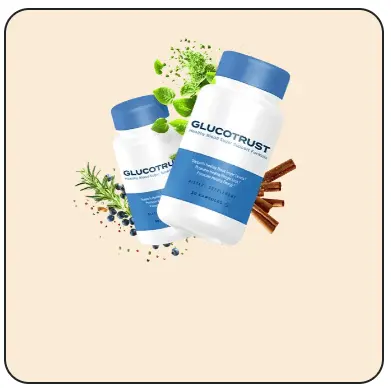 GlucoTrust supplement bottle promoting healthy blood sugar support
